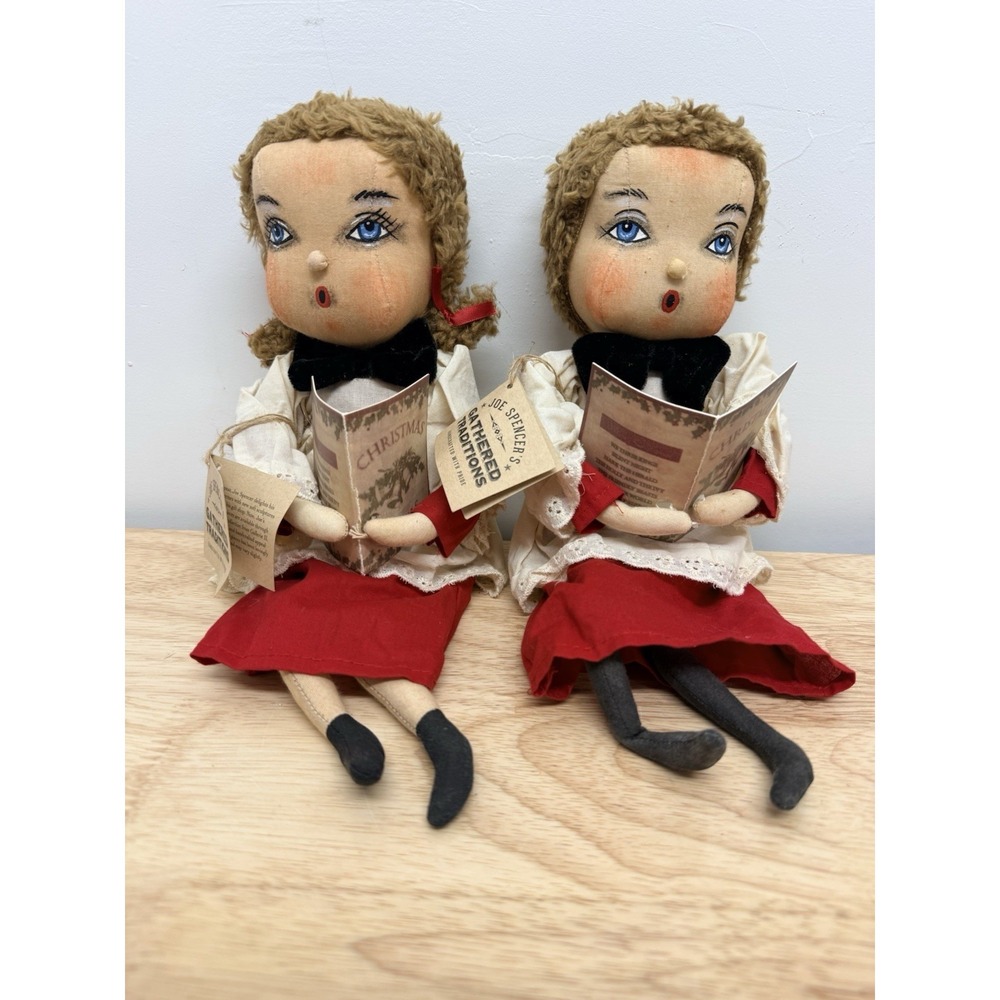 Joe Spencer Gathered Traditions Primitive Caroler Dolls Harmony & Harper Pair #6